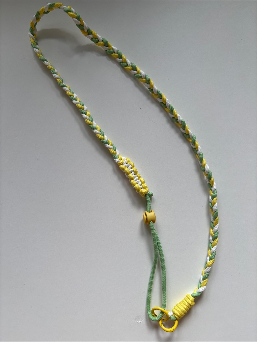 Handmade Braided Phone Lanyard in Yellow, Green & White-23”